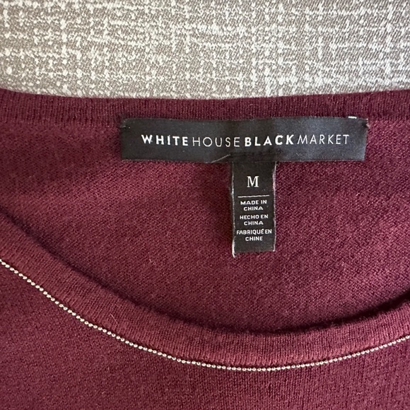 White House Black Market WHBM Maroon Cold Shoulder Light Sweater size Medium - Picture 6 of 14